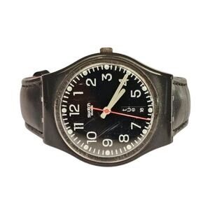 Vintage Swatch Classic All Black Day Date Quartz Watch Military Style